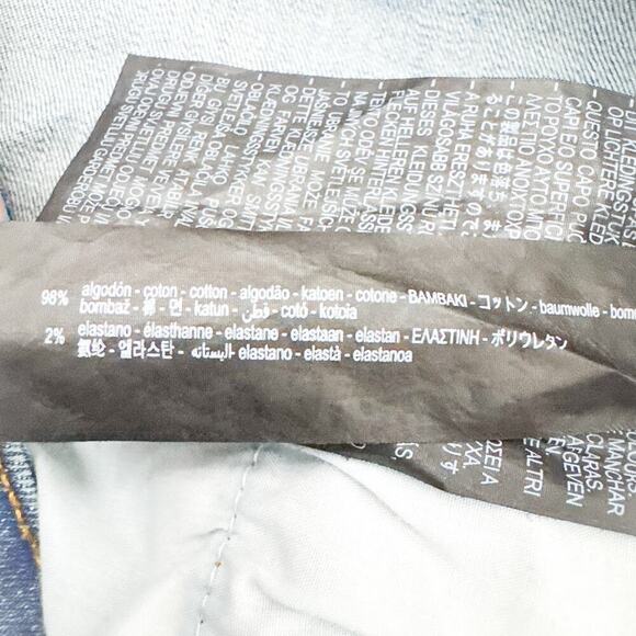 Zara The Dreed Flare Raw Hem Button Fly Med-Dark Wash Denim Jeans Size 12 - Picture 7 of 8